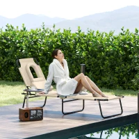 Outsunny Outdoor Lounge Chair, Garden Folding Chaise Lounge w/ Adjustable Backrest, Face Hole and Support Pillow, Beige(m-1)