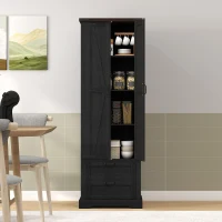 HOMCOM 71" Tall Kitchen Pantry Cabinet, Farmhouse Kitchen Storage Cabinet with Soft-Close Drawer and Adjustable Shelves, Black(m-1)