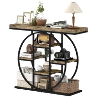 HOMCOM 39.4" Console Table with Storage Shelves, Industrial Sofa Table for Living Room, Hallway, Rustic Brown(m-2)