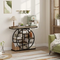 HOMCOM 39.4" Console Table with Storage Shelves, Industrial Sofa Table for Living Room, Hallway, Rustic Brown(m-7)