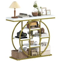 HOMCOM 39.4" Console Table with Storage Shelves, Industrial Sofa Table for Living Room, Hallway, White Marble Effect(m-11)