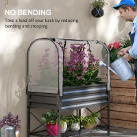Outsunny Raised Garden Bed with Cover, Metal Elevated Planter Box with Bottom Shelf and Liner, Black(m-7)