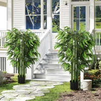 HOMCOM 4.6FT Artificial Bamboo Tree Set of 2, Decorative Faux Plant in Nursery Pot, Faux Tree for Home Indoor Decor(m-1)