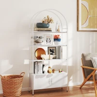 HOMCOM 4-Tier Arched Shelving Unit with Cabinet, Bookshelf for Living Room, Office, 31.5" x 11.8" x 73.6", White(m-6)