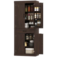 HOMCOM 72" Kitchen Pantry Cabinet, Farmhouse Kitchen Storage Cabinet with 4 Barn Doors, 6 Door Shelves, Drawer, Brown(m-2)