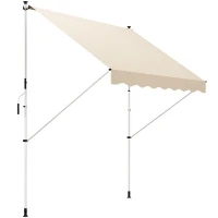 Outsunny 10x5ft Manual Retractable Awning, Patio Sun Shade Canopy Shelter with 5.6-9.2ft Support Pole, Water Resistant UV Protector, for Window, Door, Porch, Deck, Beige(m-11)