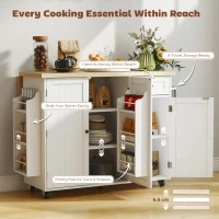 HOMCOM Kitchen Island Cart, Rolling Kitchen Island Table with Drop Leaf, Drawer, Spice and Towel Rack, White(m-4)