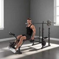 Soozier Weight Bench with Barbell Rack, Preacher Curl Bench, Leg Curl Machine for Home Weight Lifting Strength Training(m-9)