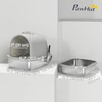 PawHut Enclosed Stainless Steel Litter Box, Metal Cat Litter Box with Scoop, Deodorizer Bag, Handle, Easy to Clean(m-3)
