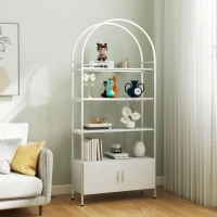 HOMCOM 4-Tier Arched Shelving Unit with Cabinet, Bookshelf for Living Room, Office, 31.5" x 11.8" x 73.6", White(m-8)