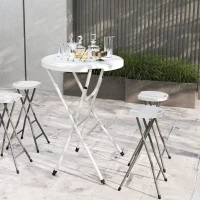 Outsunny 31.5" Bar Height Patio Table, Outdoor Bar Folding Table with HDPE Top, Locking Steel Legs for Party, Camping, White(m-10)