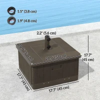 Outsunny 3-in-1 Outdoor Umbrella Base with Wheels and Handles, End Table, Flower Box Planter with Hole, 176 lbs. Capacity, Brown(m-3)