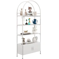 HOMCOM 4-Tier Arched Shelving Unit with Cabinet, Bookshelf for Living Room, Office, 31.5" x 11.8" x 73.6", White(m-11)