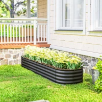 Outsunny 7.9 x 2 x 1ft Galvanized Raised Garden Bed Kit, Metal Planter Box with Safety Edging, Dark Grey(m-10)