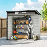 Outsunny 6' x 4' Galvanized Garden Storage Shed, Metal Outdoor Shed with Double Doors and 2 Vents, Teak(m-9)