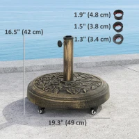 Outsunny 46 lbs Resin Round Patio Umbrella Base, Umbrella Stand with Wheels, Outdoor Umbrella Stand for 1.3"/1.5"/1.9" Umbrella Poles for Outdoor, Lawn, Poolside, Bronze(m-3)