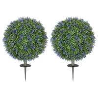 HOMCOM Artificial Plants Faux Lavender Set of 2, UV Protected Fake Plants with Ground Stakes for Indoor Outdoor Decor, Purple(m-11)