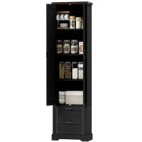 HOMCOM 71" Tall Kitchen Pantry Cabinet, Farmhouse Kitchen Storage Cabinet with Soft-Close Drawer and Adjustable Shelves, Black(m-2)