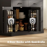 HOMCOM 7 Gallon Tilt Out Garbage Cabinet, Kitchen Island with Charging Station, 2 Drawers, 4 Door Racks, Black(m-7)