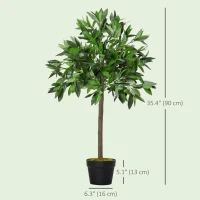 Outsunny 3FT Artificial Laurel Tree Set of 2, Lifelike Fake Plant with 564 Leaves, Potted Fake Plant for Home Office Decor, Green(m-3)