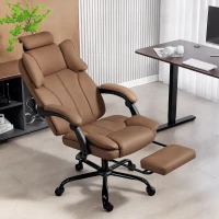 HOMCOM Reclining Office Chair, Executive Desk Chair with Pet-Friendly Fabric, Headrest, Footrest, Swivel Wheels, Brown(m-8)