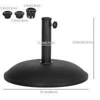 Outsunny 44 lbs Cement Round Umbrella Base Holder 19" Heavy Duty Parasol Stand for Patio, Outdoor, Backyard, Black(m-3)