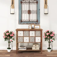 Outsunny 3FT Artificial Plant Pink Rose Floral Set of 2 in Pot, Fake Plant for Home Indoor Decor(m-4)