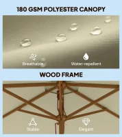 Outsunny 8FT Wood Market Umbrella Patio Umbrella Round Garden Parasol Canopy with Bamboo Ribs and Top Vent, Cream White(m-5)