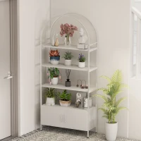 HOMCOM 4-Tier Arched Shelving Unit with Cabinet, Bookshelf for Living Room, Office, 31.5" x 11.8" x 73.6", White(m-10)