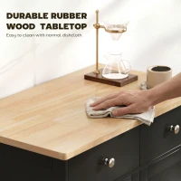 HOMCOM Kitchen Storage Cabinet, Sideboard Floor Cupboard with Solid Wood Top, Adjustable Shelf, and 2 Drawers, Black(m-5)