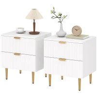 HOMCOM Bedside Table, Modern Nightstand with 2 Drawers, Side End Table with Metal Legs for Living Room, Bedroom, White(m-2)