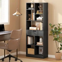HOMCOM Tall Bookshelf with Drawer, Freestanding Bookcase for Bedroom, Living Room, Home Office, Black(m-1)