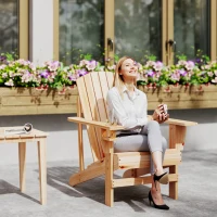 Outsunny Classic Adirondack Chair Muskoka Chair, Garden Deck Chair with Cup Holder for Patio, Indoor, Backyard, Natural(m-8)