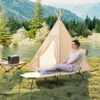 Outsunny Outdoor Lounge Chair, Garden Folding Chaise Lounge w/ Adjustable Backrest, Face Hole and Support Pillow, Beige(m-10)