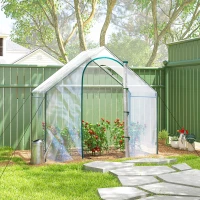 Outsunny 6'x3.3'x5.5' Walk-in Garden Greenhouse with Door and Window, Portable Mini Greenhouse for Plants Flowers Herbs, Steel Outdoor Hot House Growing Tent, Clear Plastic Cover(m-8)