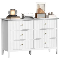 HOMCOM Double Chest of Drawers, Modern 6 Drawer Dresser for Bedroom, Living Room, Hallway, Closet, White(m-11)