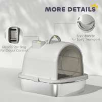 PawHut Enclosed Stainless Steel Litter Box, Metal Cat Litter Box with Scoop, Deodorizer Bag, Handle, Easy to Clean(m-7)