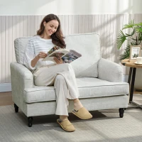 HOMCOM Modern Accent Chair, Leathaire Armchair with Turned Legs and Wide Seat, Comfy Chair for Living Room, Cream White(m-6)