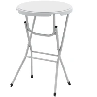 Outsunny 31.5" Bar Height Patio Table, Outdoor Bar Folding Table with HDPE Top, Locking Steel Legs for Party, Camping, White(m-2)