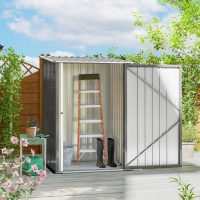 Outsunny 3.3' x 3.4' Lean-to Garden Storage Shed, Outdoor Galvanized Steel Tool House with Lockable Door for Patio Grey