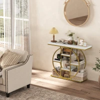 HOMCOM 39.4" Console Table with Storage Shelves, Industrial Sofa Table for Living Room, Hallway, White Marble Effect(m-10)