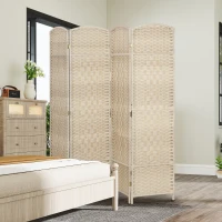HOMCOM 6 Ft Tall Folding Room Divider, 4 Panel Portable Privacy Screen, Hand-Woven Partition Wall Divider, Light Oak(m-9)