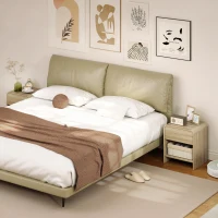 HOMCOM Nightstand Set of 2, Modern Bedside Table with Rounded Corners, Nightstand with Drawer and Open Shelf, Natural Wood(m-7)