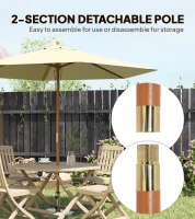 Outsunny 8FT Wood Market Umbrella Patio Umbrella Round Garden Parasol Canopy with Bamboo Ribs and Top Vent, Cream White(m-6)