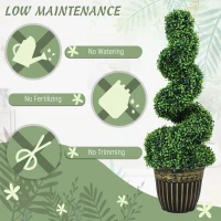 HOMCOM Set of 2 Artificial Plants, Topiary Spiral Boxwood Trees with Pot, for Home Indoor Outdoor Decor, 90cm(m-5)