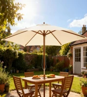 Outsunny 8FT Wood Market Umbrella Patio Umbrella Round Garden Parasol Canopy with Bamboo Ribs and Top Vent, Cream White(m-8)