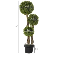 HOMCOM 35.5" Artificial Ball Boxwood Topiary Tree Fake Plant in Pot for Indoor Outdoor Living Room Decoration Light Green(m-3)