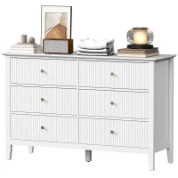 HOMCOM Double Chest of Drawers, Modern 6 Drawer Dresser for Bedroom, Living Room, Hallway, Closet, White(m-2)