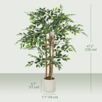 HOMCOM 4FT Artificial Banyan Tree Set of 2, Fake Potted Tree with Solid Wood Trunk and Pot for Indoor(m-3)