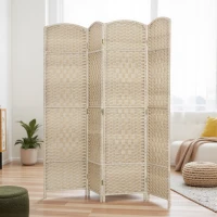 HOMCOM 6 Ft Tall Folding Room Divider, 4 Panel Portable Privacy Screen, Hand-Woven Partition Wall Divider, Light Oak(m-8)